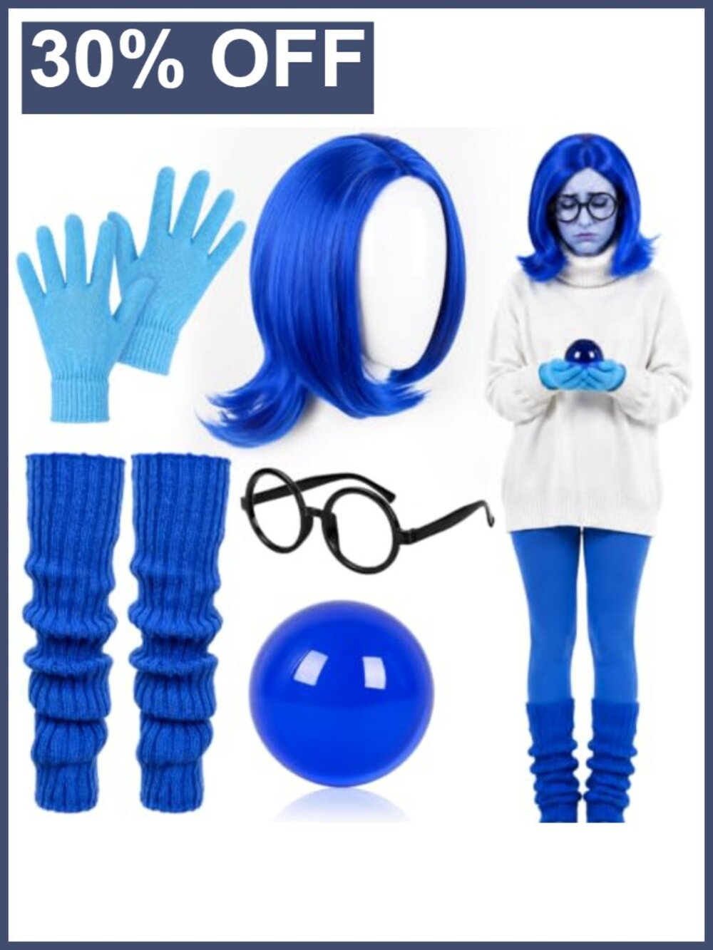 Halloween Costume Set Blue Wig Sadness Cosplay Party Props